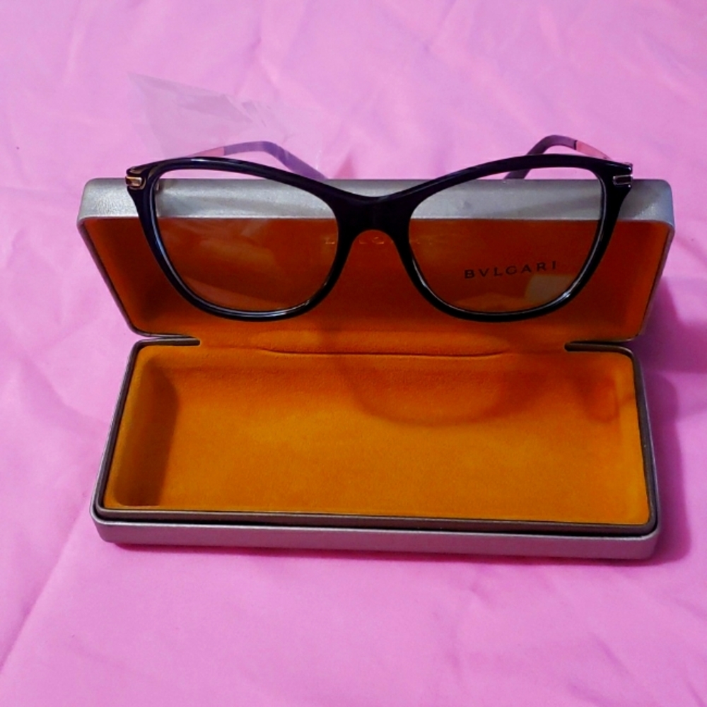 Womens Black and gold BULGARI prescription frames with clear demos lens